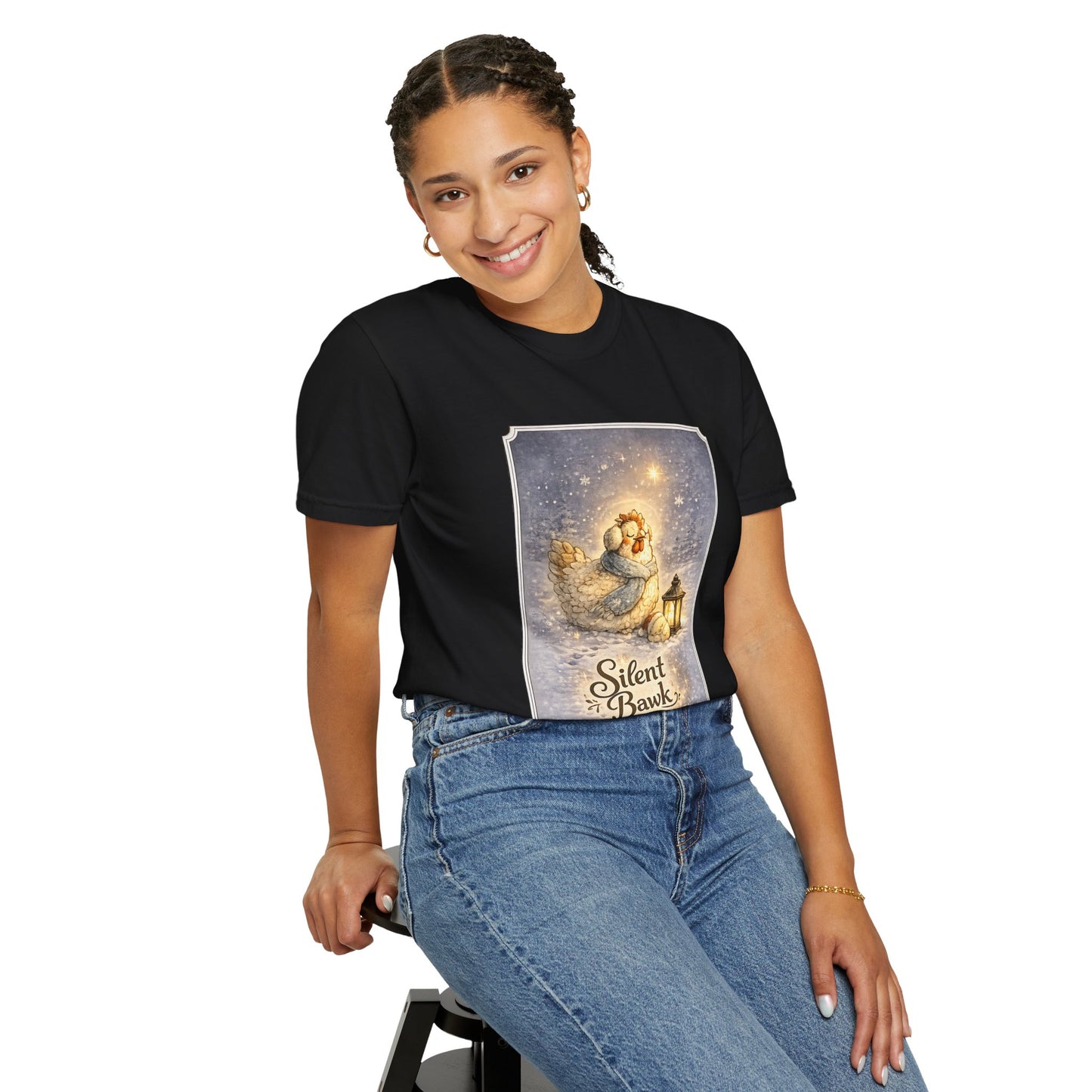 Silent Bawk – Cozy Christmas Chicken Winter Graphic T-Shirt