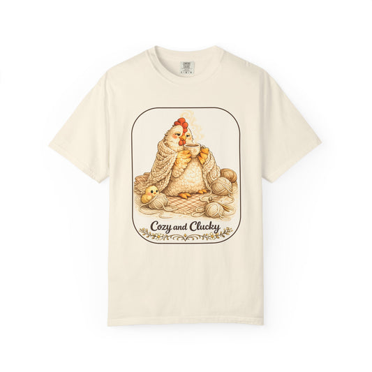 Cozy and Clucky Chicken Shirt – Cottagecore Hen Knitting Tea Graphic Tee