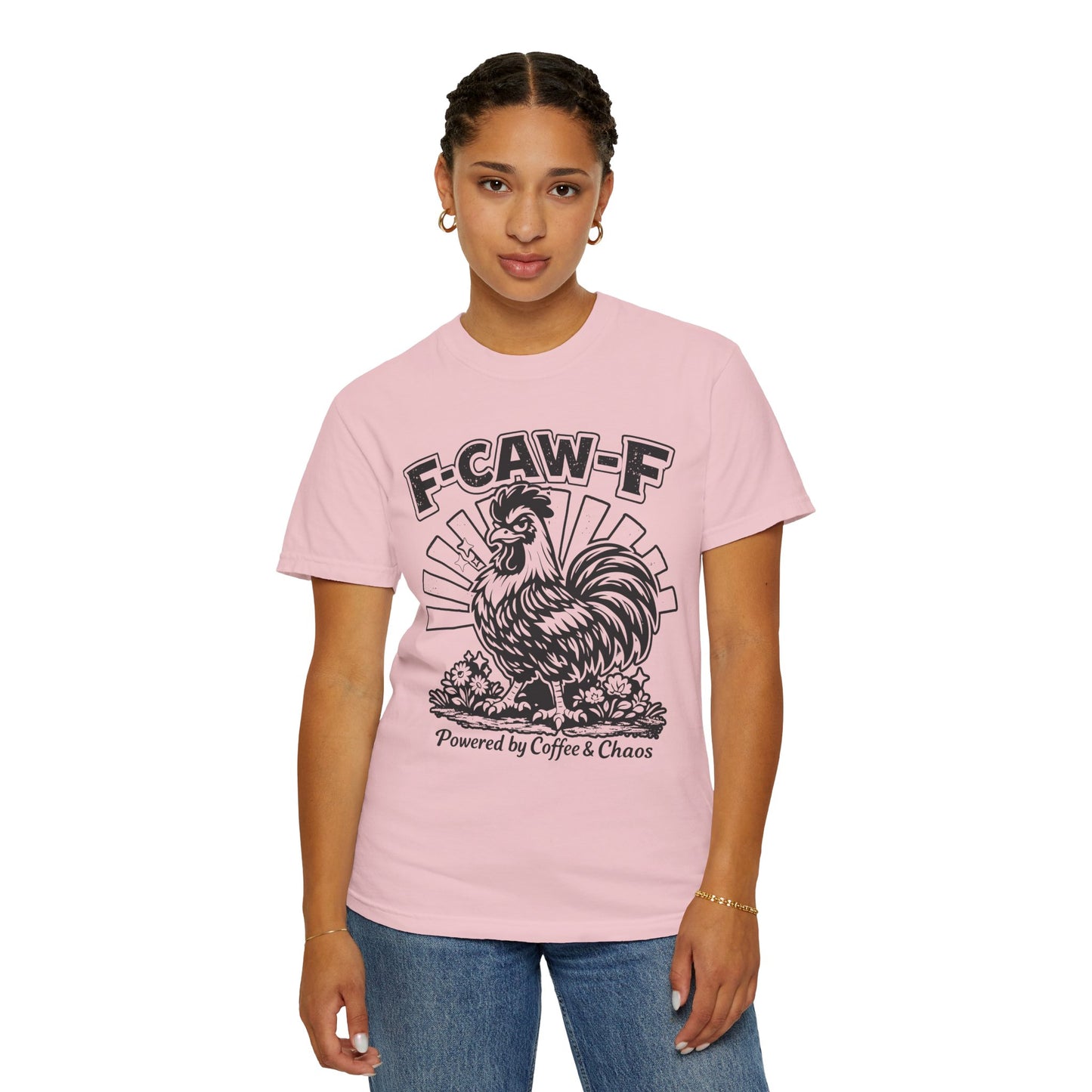 F-CAW-F Powered by Coffee & Chaos Rooster Humor