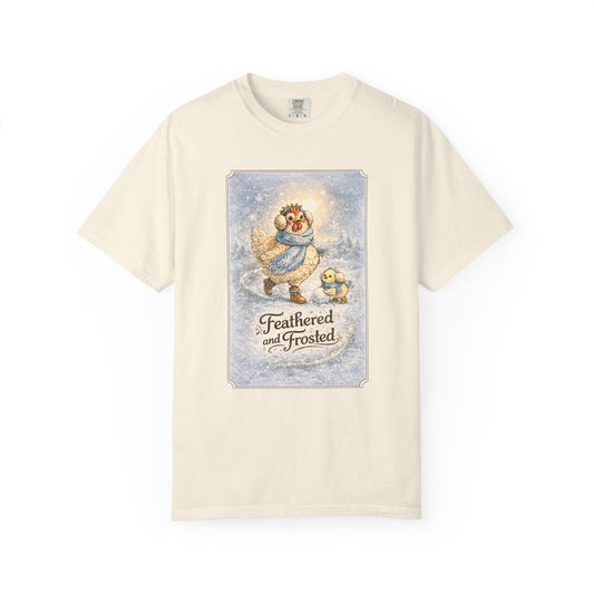 Feathered and Frosted Winter Hen Shirt – Cozy Cottagecore Chicken Tee