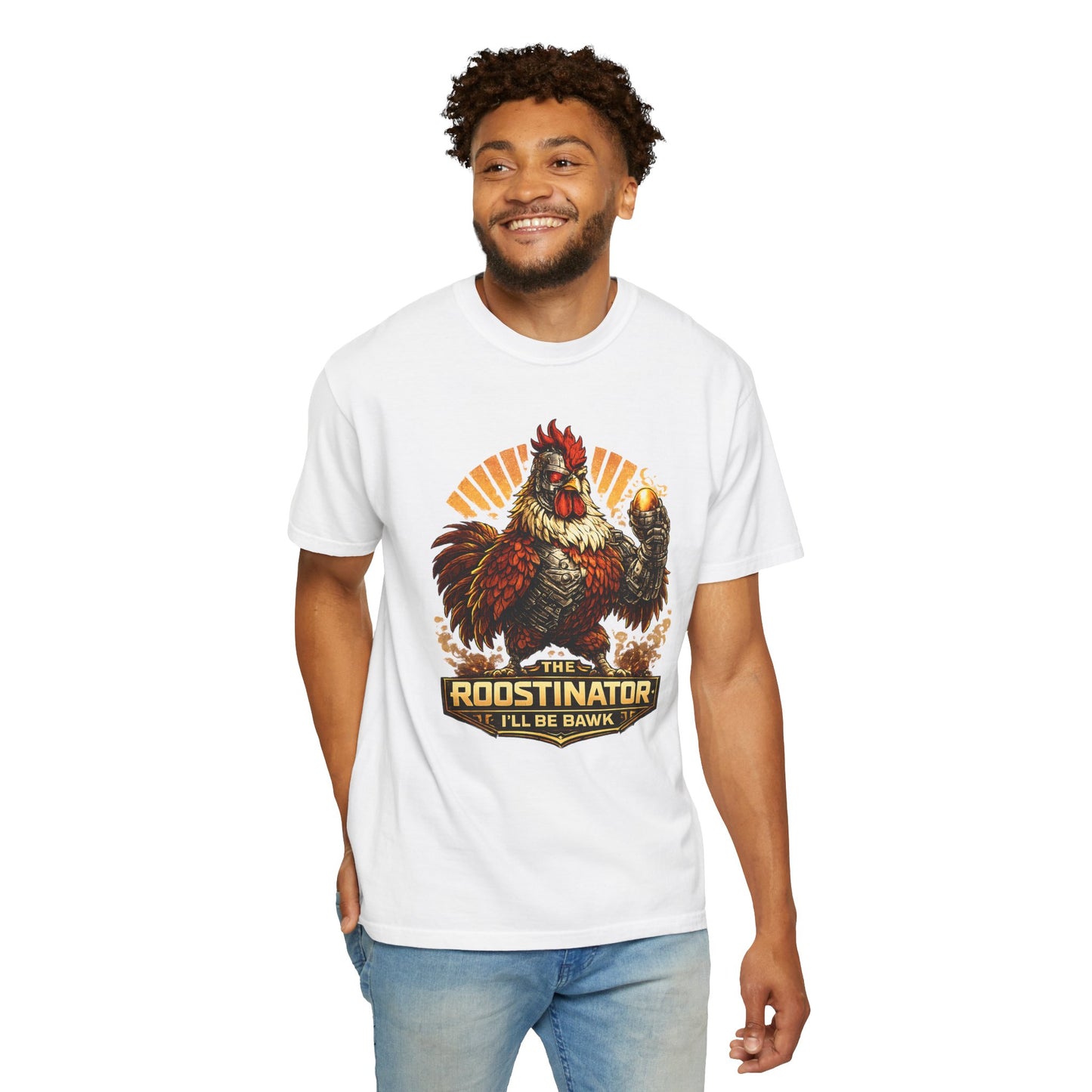 Roostinator Rooster T-Shirt — "I'll Be Bawk" Vintage Farm Animal Tee