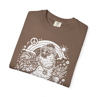 Peace, Love & Chickens T-Shirt — Retro Hen Graphic Tee for Chicken Lovers