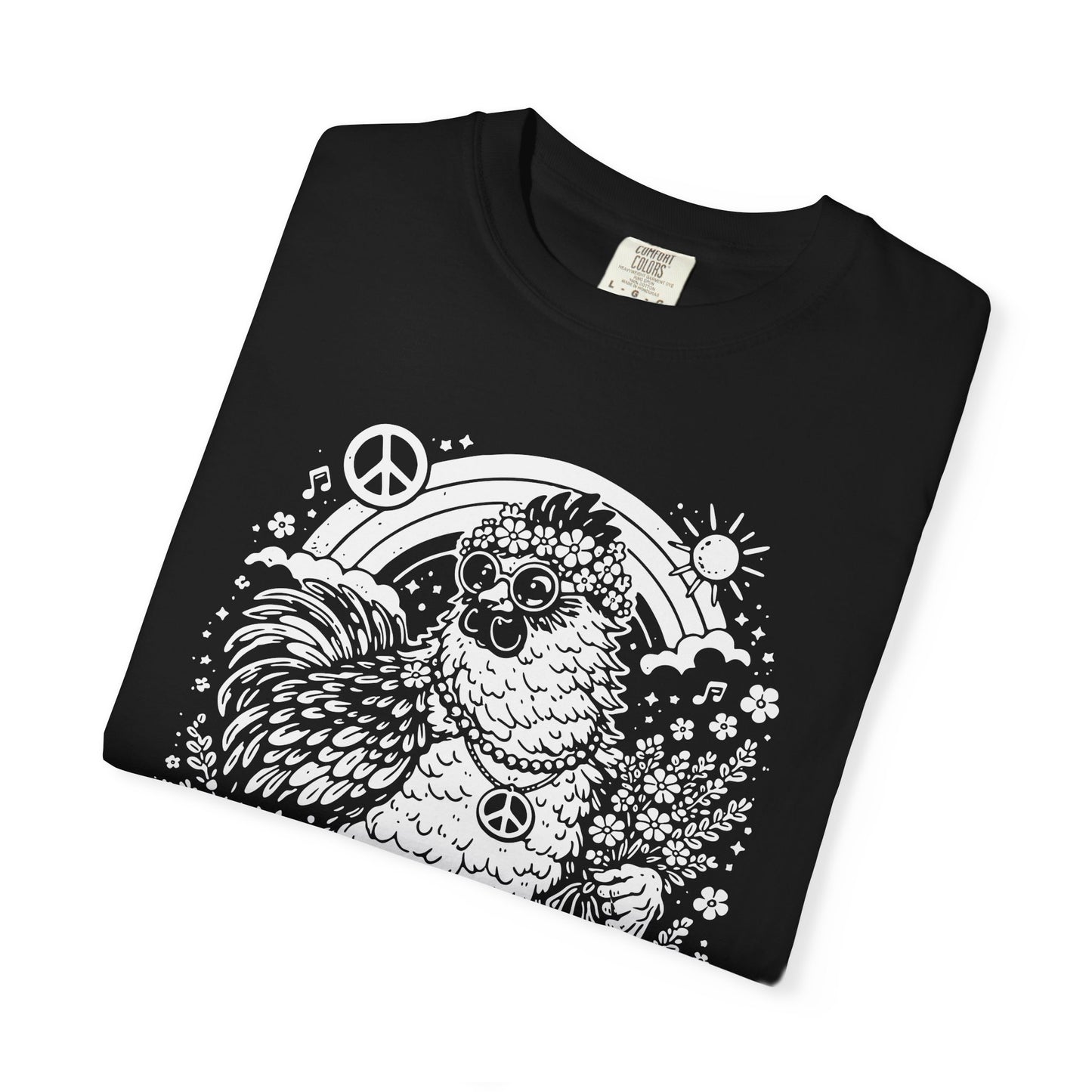 Peace, Love & Chickens T-Shirt — Retro Hen Graphic Tee for Chicken Lovers