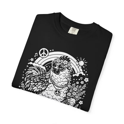 Peace, Love & Chickens T-Shirt — Retro Hen Graphic Tee for Chicken Lovers