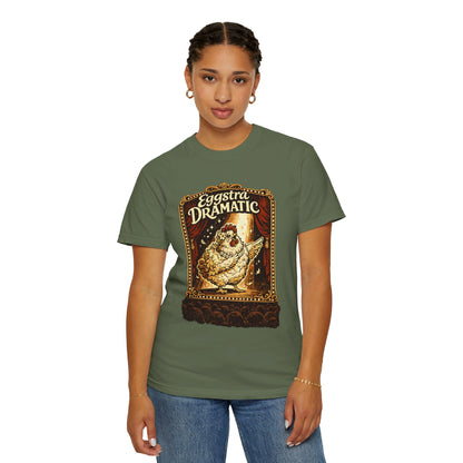 Eggstra Dramatic Hen T-Shirt — Theatrical Spotlight Chicken Tee