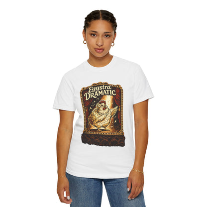 Eggstra Dramatic Hen T-Shirt — Theatrical Spotlight Chicken Tee