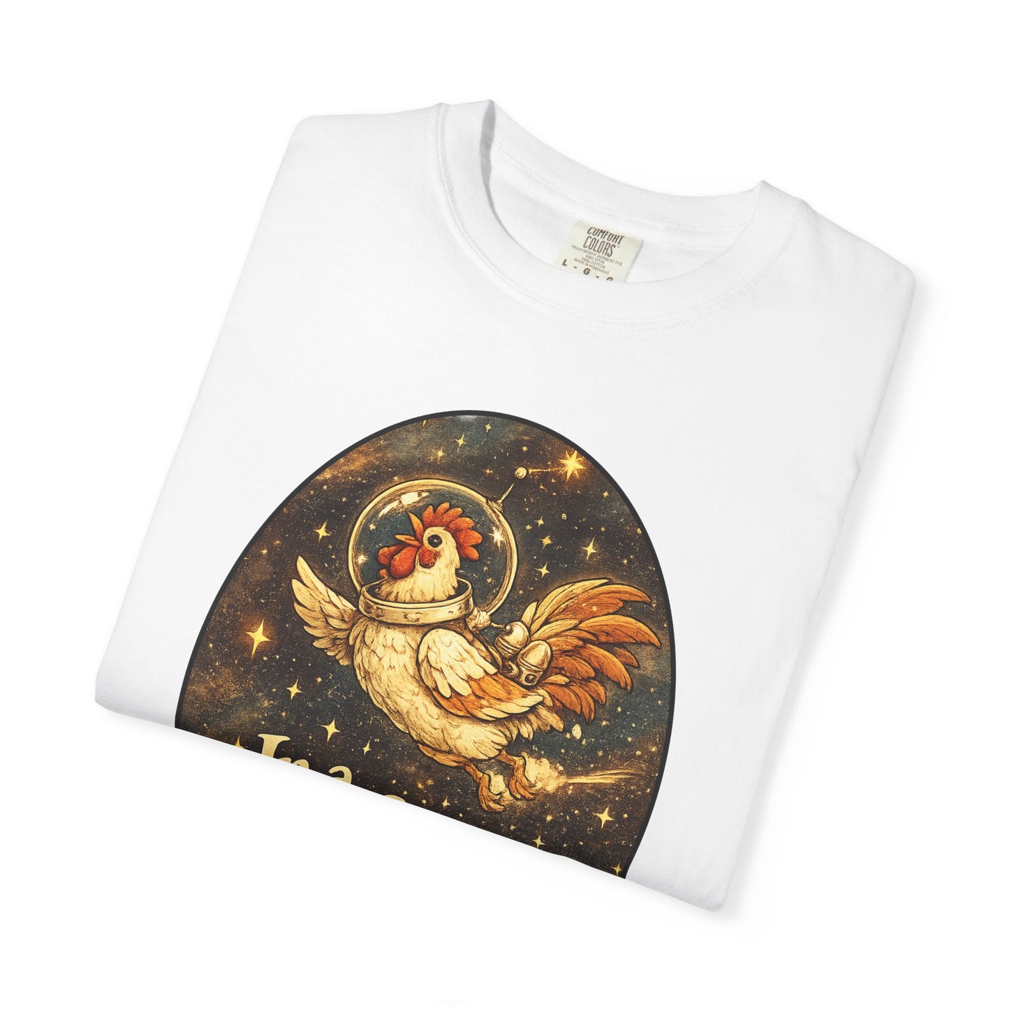 In a Coop Far, Far Away Rooster Space T-Shirt | Whimsical Chicken Lover Gift