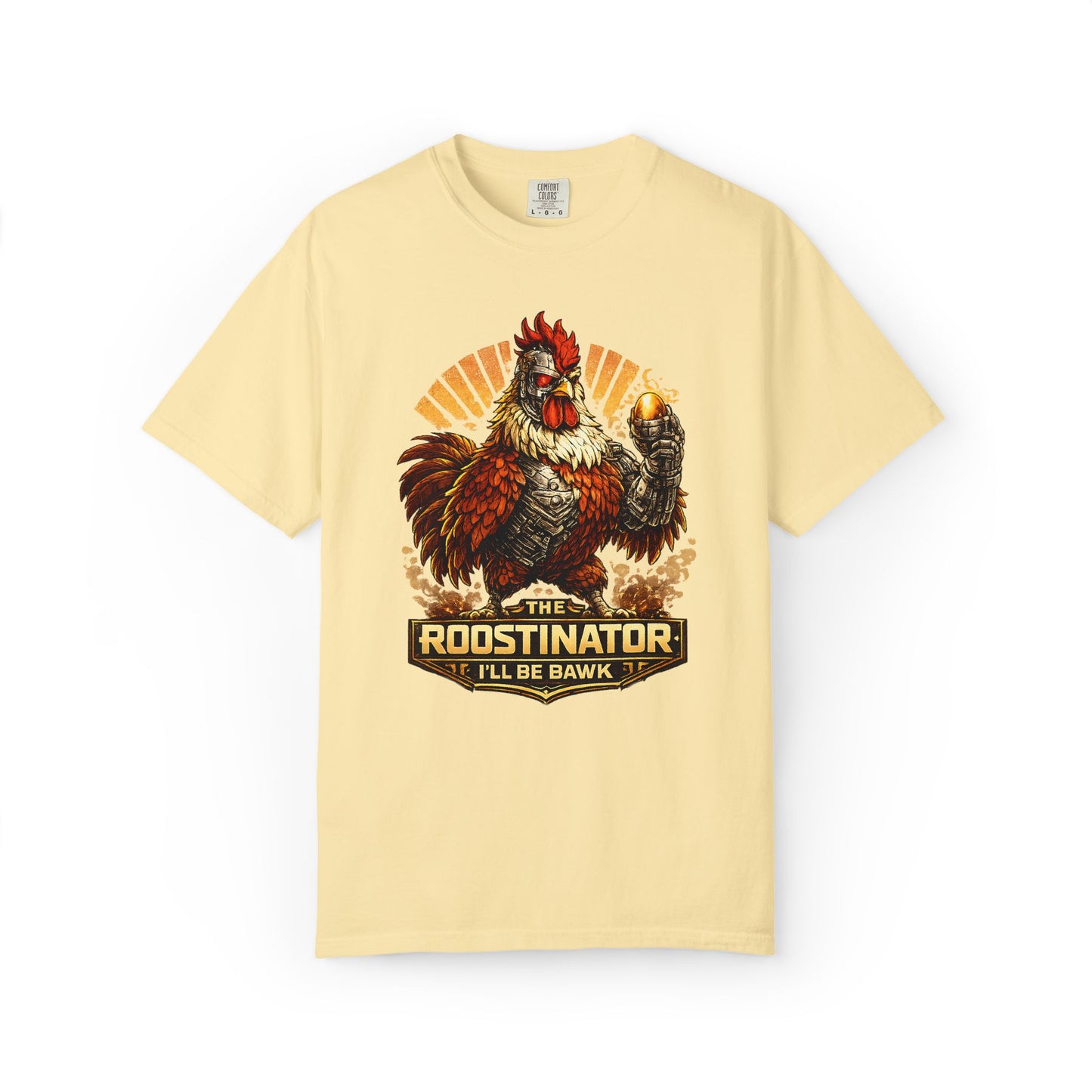 Roostinator Rooster T-Shirt — "I'll Be Bawk" Vintage Farm Animal Tee