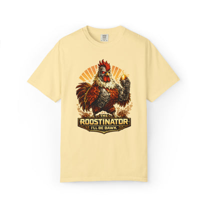 Roostinator Rooster T-Shirt — "I'll Be Bawk" Vintage Farm Animal Tee