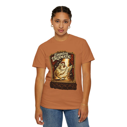 Eggstra Dramatic Hen T-Shirt — Theatrical Spotlight Chicken Tee