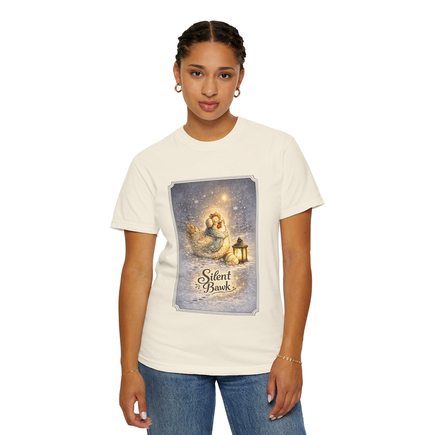 Silent Bawk – Cozy Christmas Chicken Winter Graphic T-Shirt