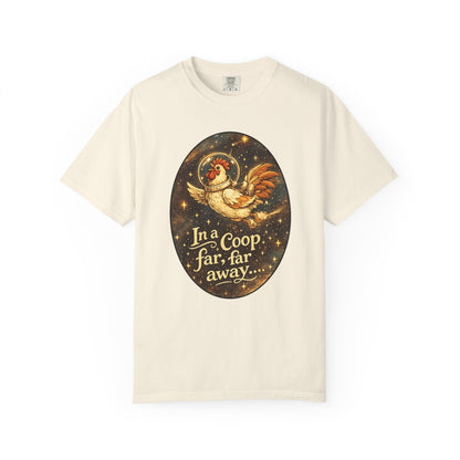 In a Coop Far, Far Away Rooster Space T-Shirt | Whimsical Chicken Lover Gift