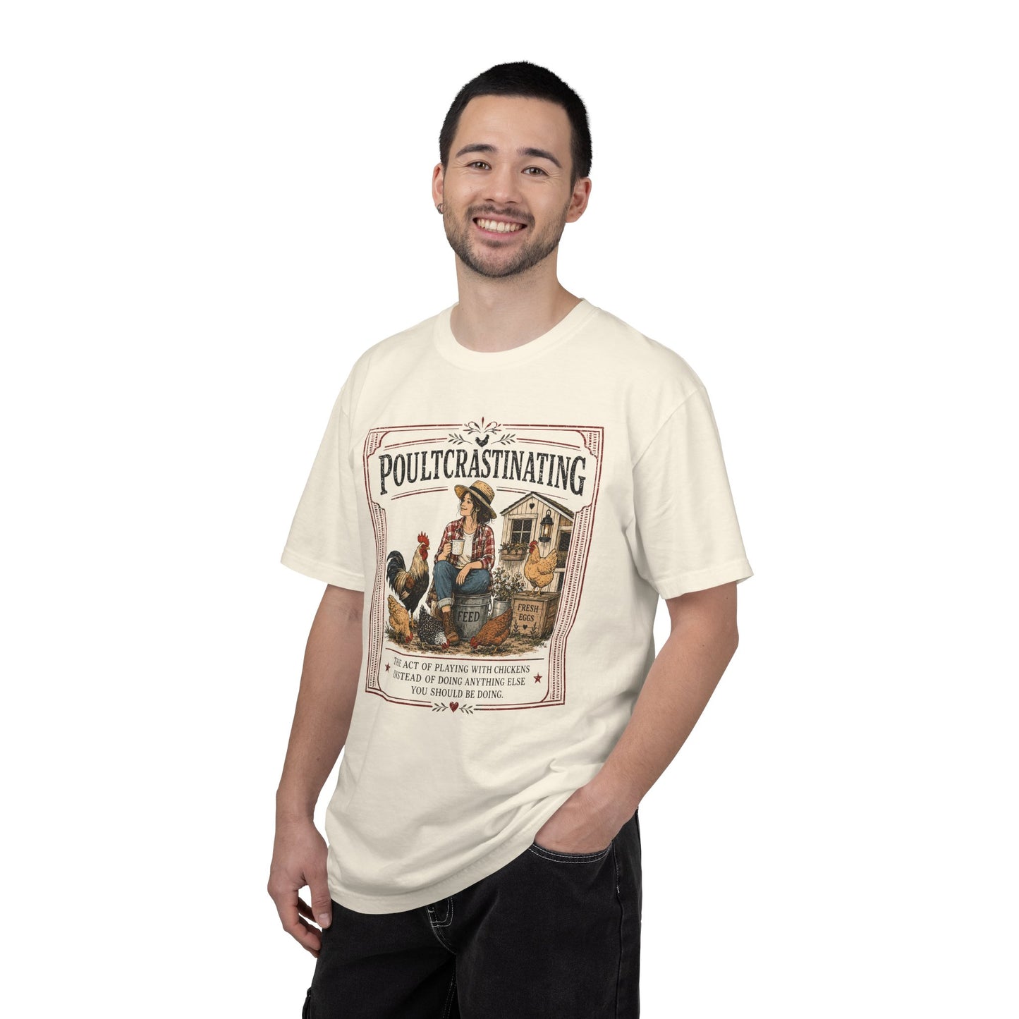Poultcrastinating Chicken T-Shirt — Vintage Farm Humor Tee