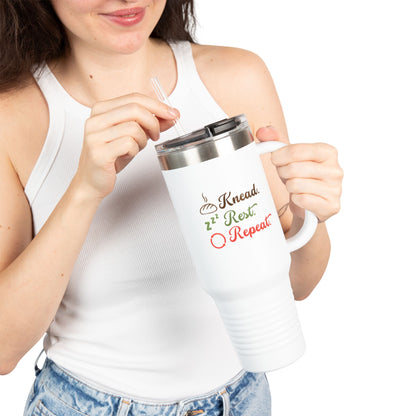 40oz Insulated Travel Mug — "Knead, Rest, Repeat" Baking Quote Tumbler