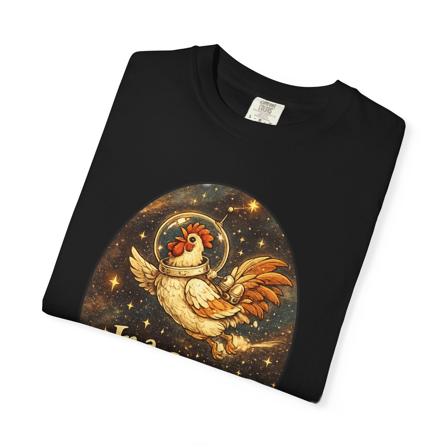 In a Coop Far, Far Away Rooster Space T-Shirt | Whimsical Chicken Lover Gift