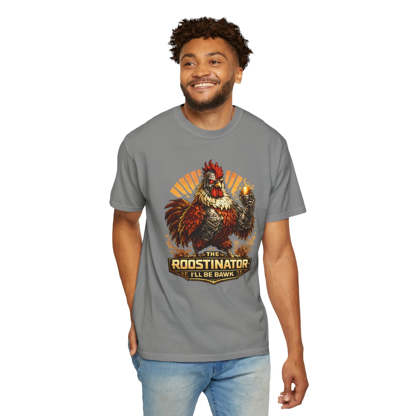 Roostinator Rooster T-Shirt — "I'll Be Bawk" Vintage Farm Animal Tee