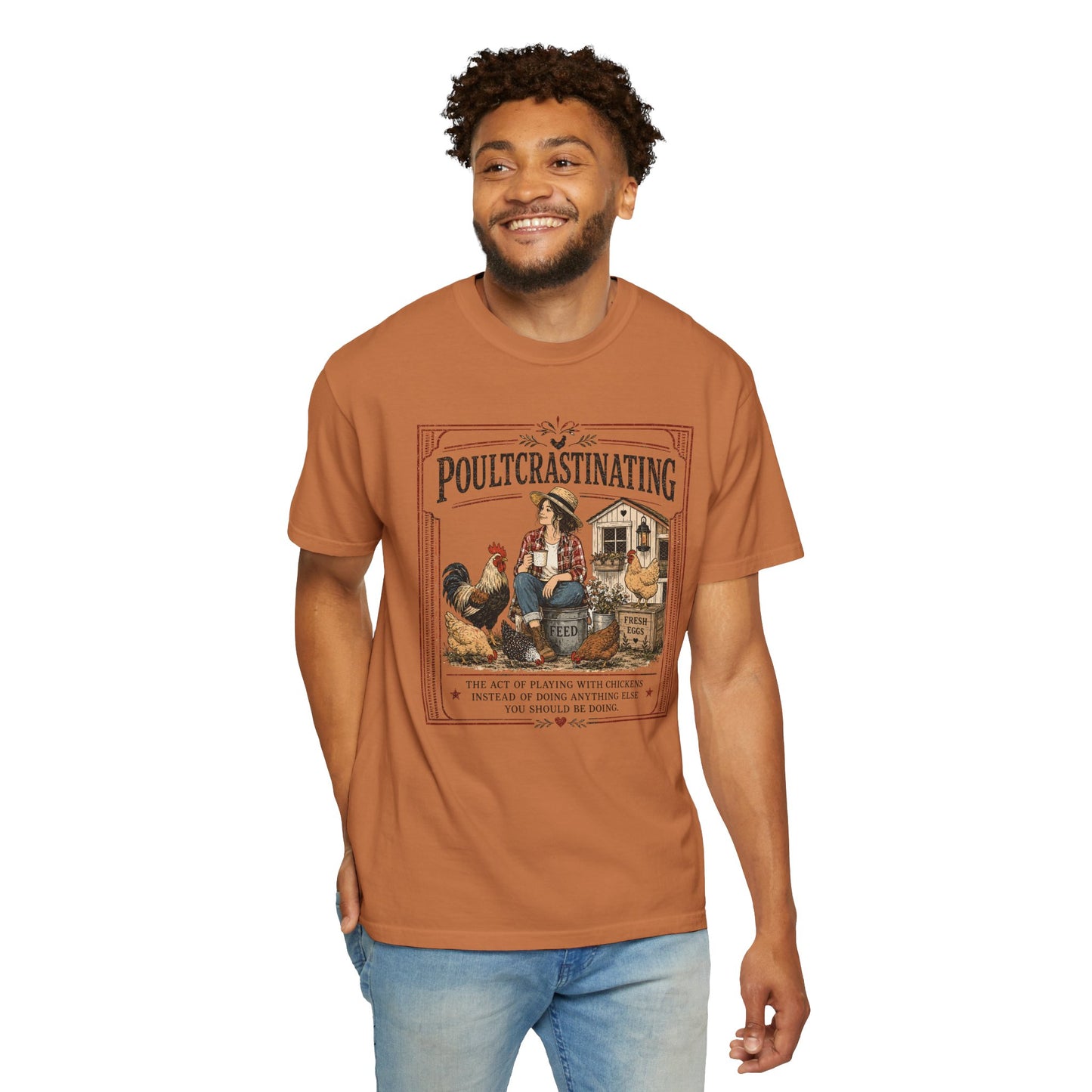 Poultcrastinating Chicken T-Shirt — Vintage Farm Humor Tee