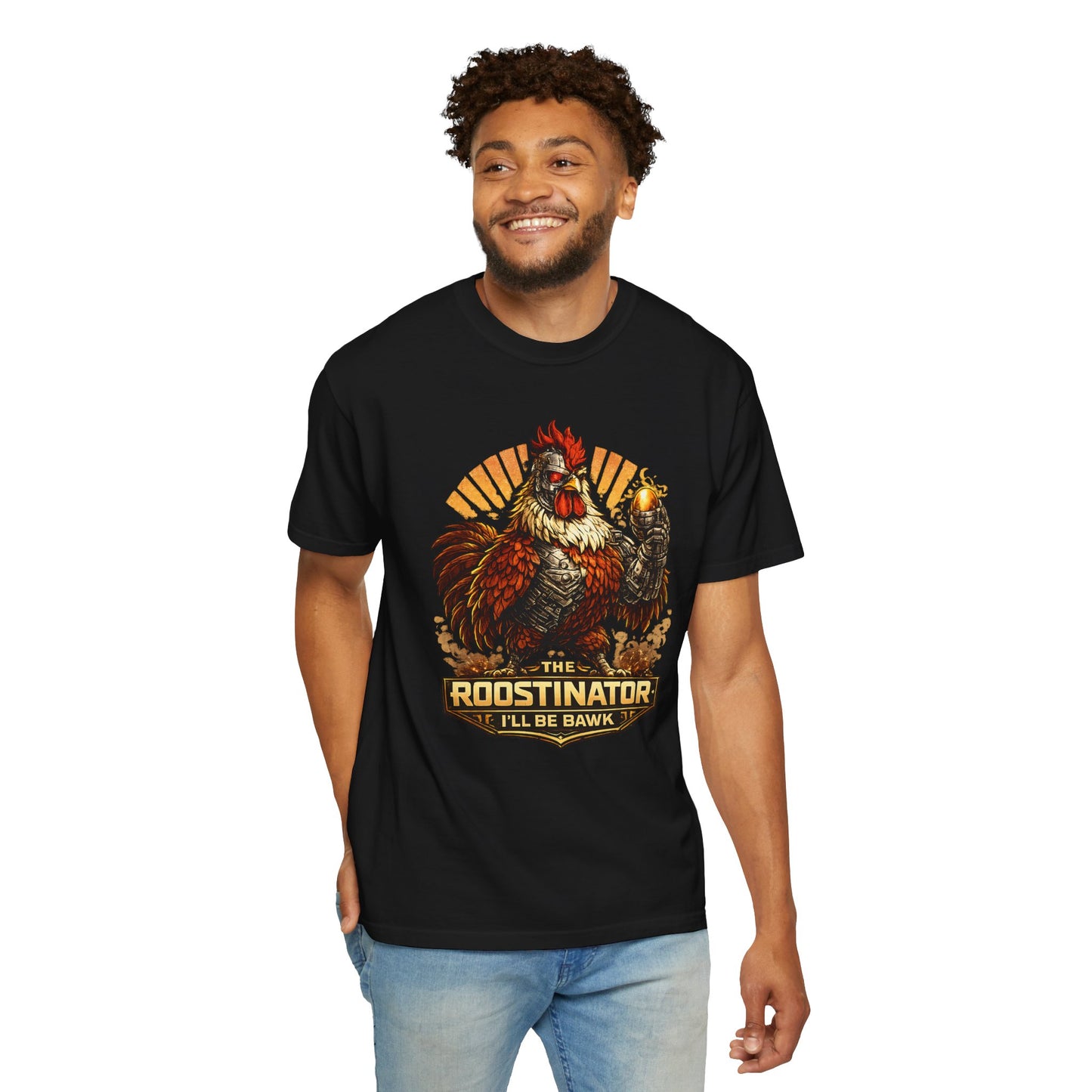 Roostinator Rooster T-Shirt — "I'll Be Bawk" Vintage Farm Animal Tee