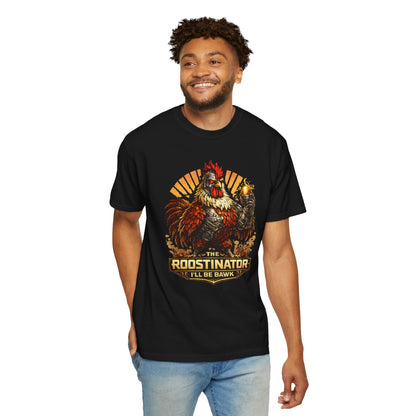 Roostinator Rooster T-Shirt — "I'll Be Bawk" Vintage Farm Animal Tee