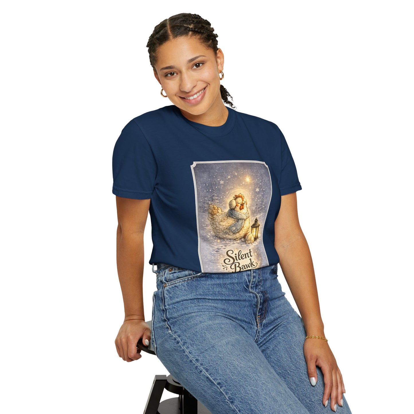 Silent Bawk – Cozy Christmas Chicken Winter Graphic T-Shirt