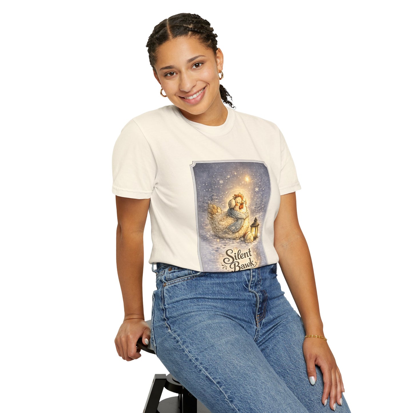 Silent Bawk – Cozy Christmas Chicken Winter Graphic T-Shirt