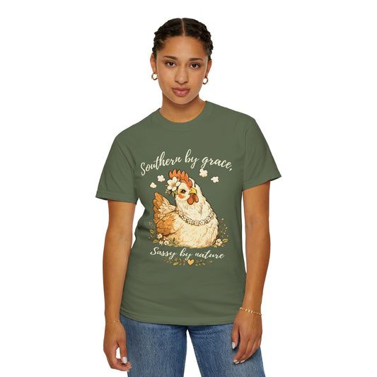Cottagecore Hen T-Shirt — "Southern by Grace, Sassy by Nature"