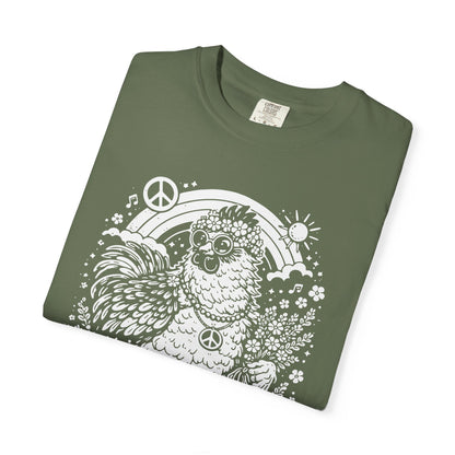 Peace, Love & Chickens T-Shirt — Retro Hen Graphic Tee for Chicken Lovers