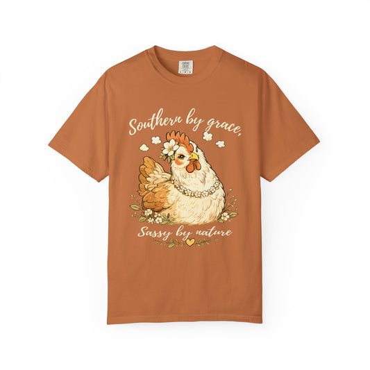 Cottagecore Hen T-Shirt — "Southern by Grace, Sassy by Nature"