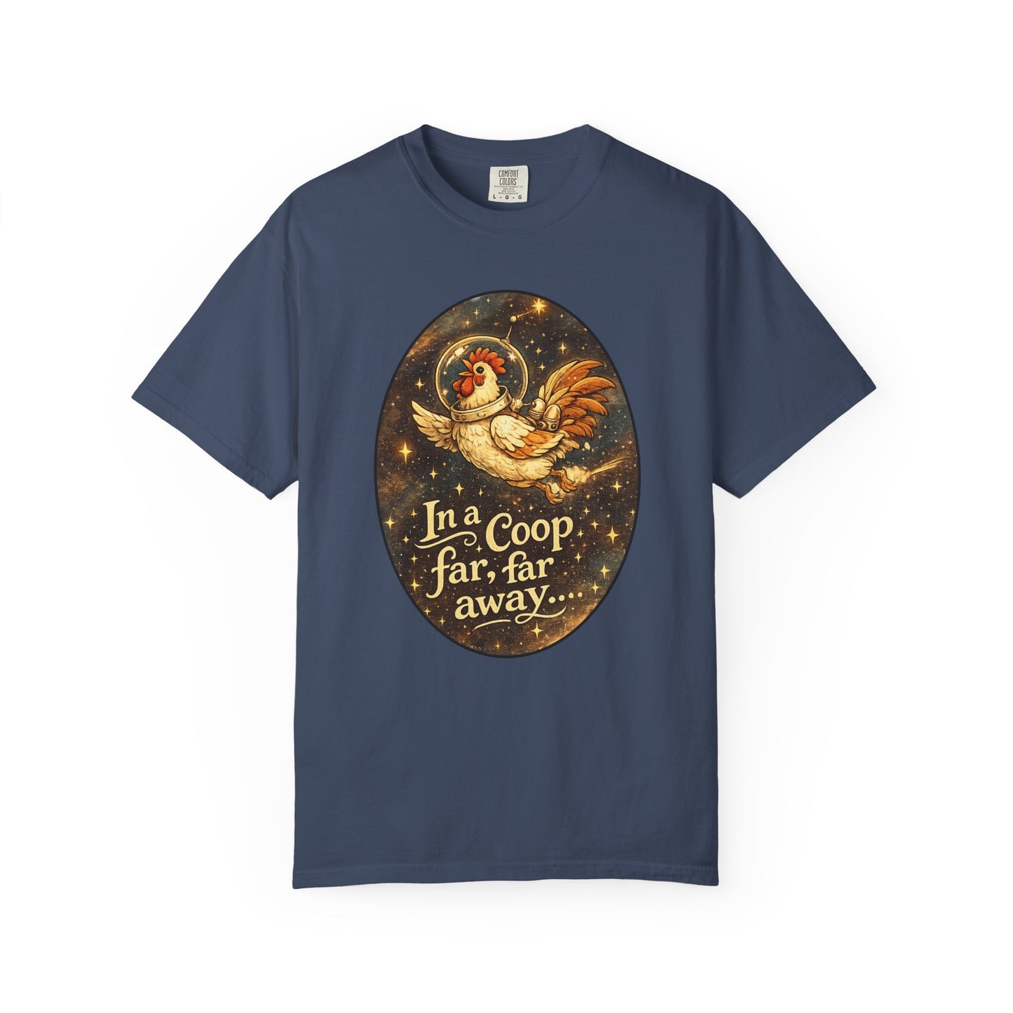 In a Coop Far, Far Away Rooster Space T-Shirt | Whimsical Chicken Lover Gift