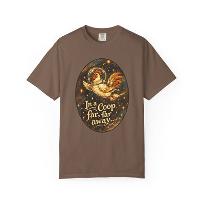 In a Coop Far, Far Away Rooster Space T-Shirt | Whimsical Chicken Lover Gift