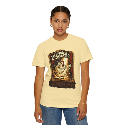 Eggstra Dramatic Hen T-Shirt — Theatrical Spotlight Chicken Tee