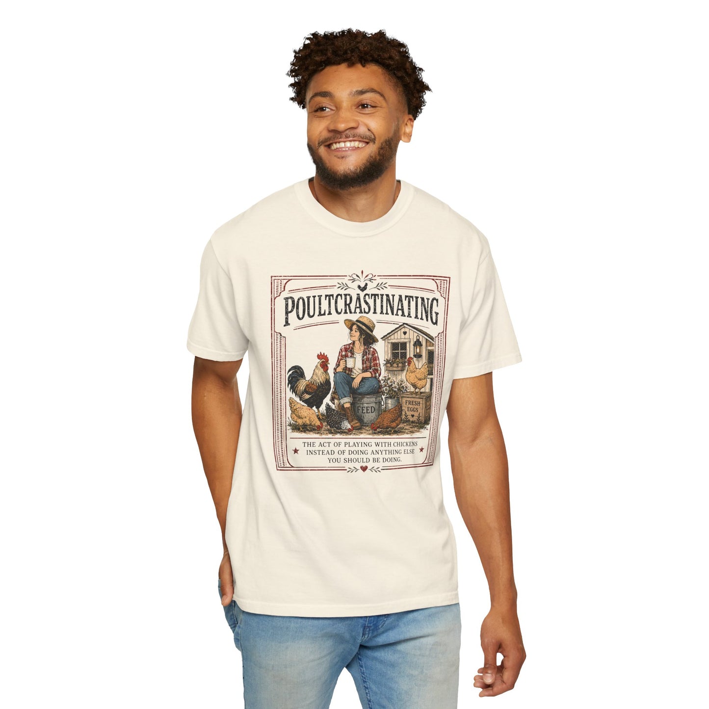 Poultcrastinating Chicken T-Shirt — Vintage Farm Humor Tee