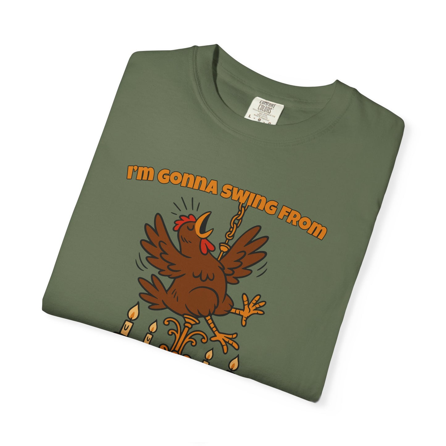 Funny Chicken Chandelier Shirt – “Swing from the Hen-delier” Poultry Diva