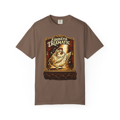 Eggstra Dramatic Hen T-Shirt — Theatrical Spotlight Chicken Tee