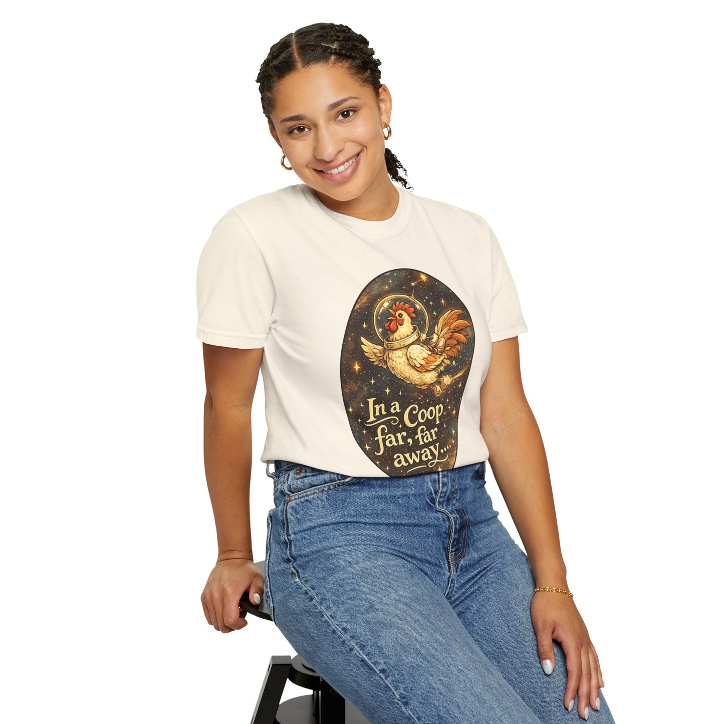 In a Coop Far, Far Away Rooster Space T-Shirt | Whimsical Chicken Lover Gift
