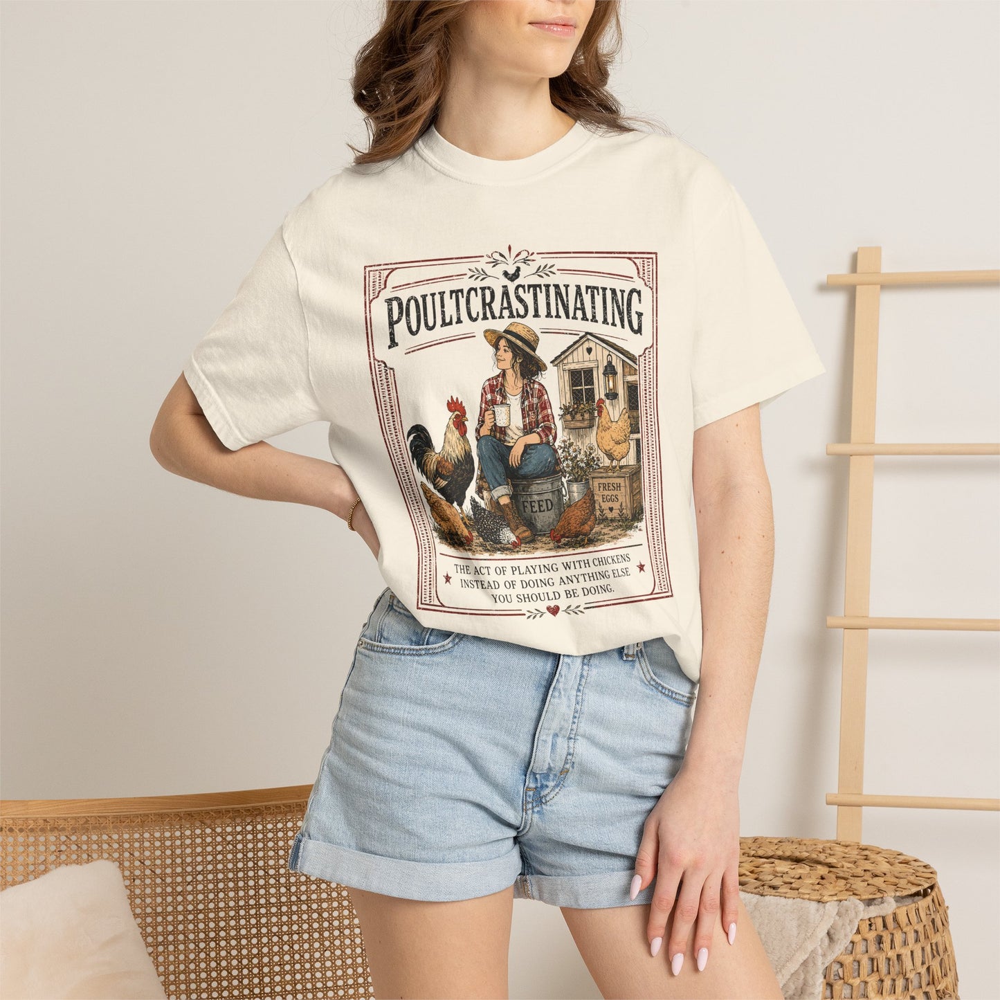Poultcrastinating Chicken T-Shirt — Vintage Farm Humor Tee