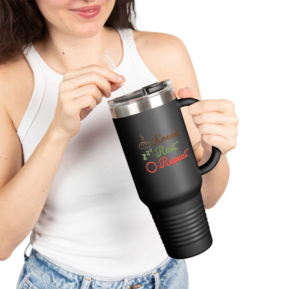 40oz Insulated Travel Mug — "Knead, Rest, Repeat" Baking Quote Tumbler