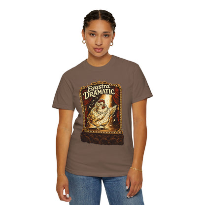 Eggstra Dramatic Hen T-Shirt — Theatrical Spotlight Chicken Tee