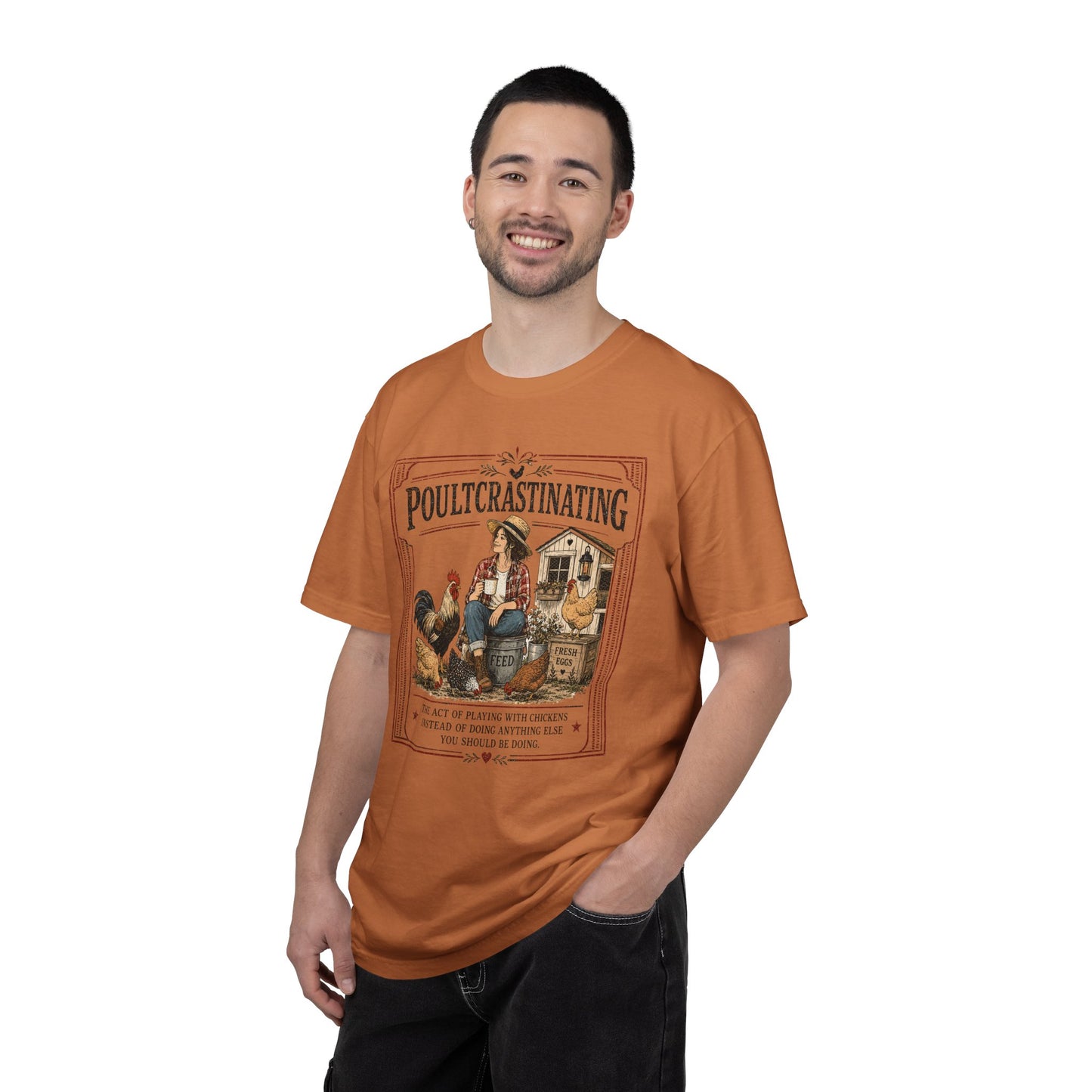 Poultcrastinating Chicken T-Shirt — Vintage Farm Humor Tee