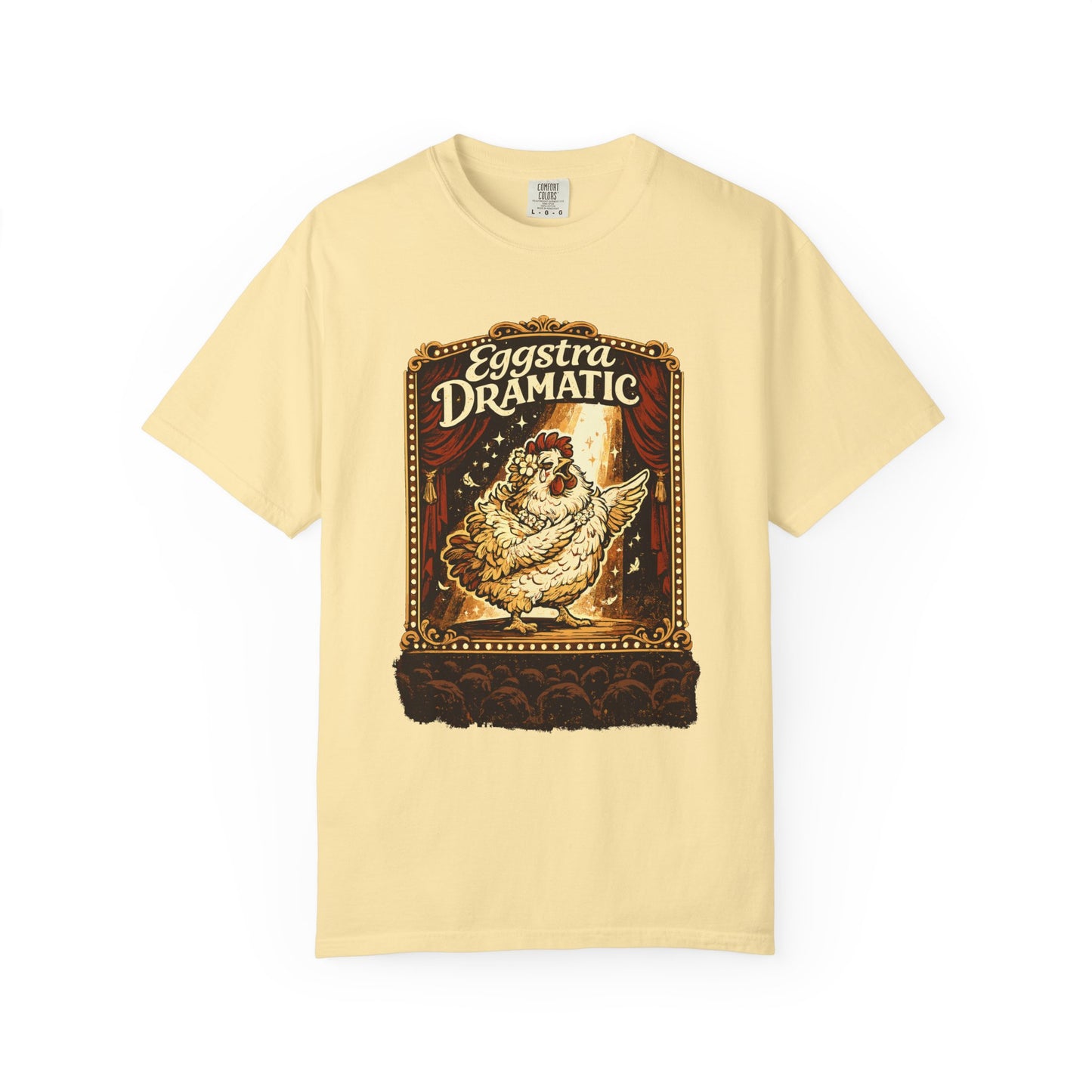 Eggstra Dramatic Hen T-Shirt — Theatrical Spotlight Chicken Tee