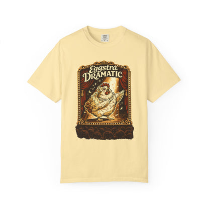 Eggstra Dramatic Hen T-Shirt — Theatrical Spotlight Chicken Tee