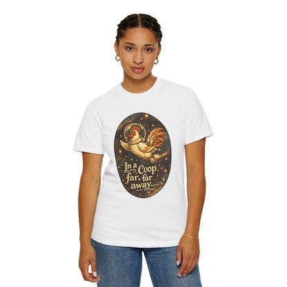 In a Coop Far, Far Away Rooster Space T-Shirt | Whimsical Chicken Lover Gift
