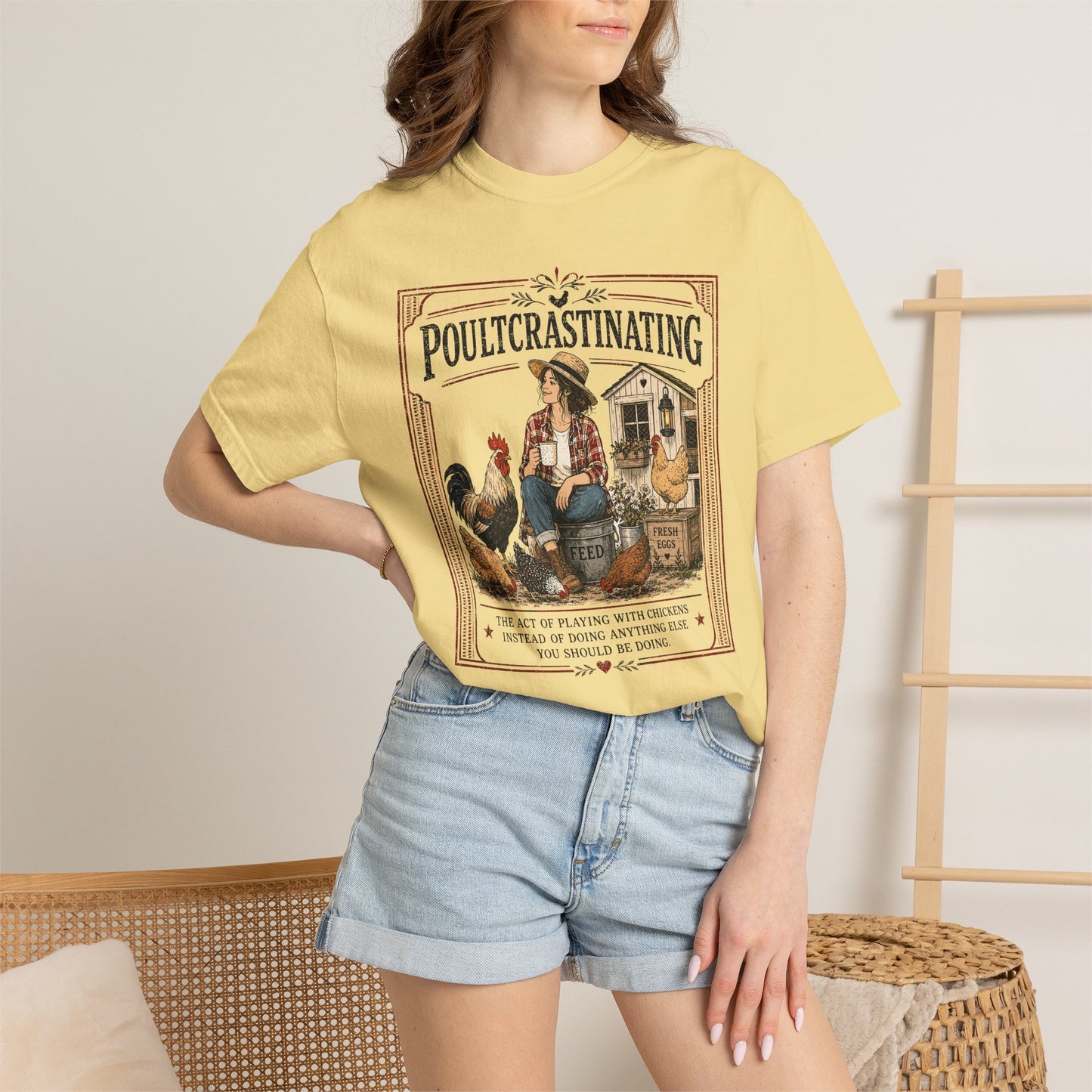 Poultcrastinating Chicken T-Shirt — Vintage Farm Humor Tee