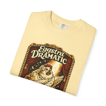 Eggstra Dramatic Hen T-Shirt — Theatrical Spotlight Chicken Tee