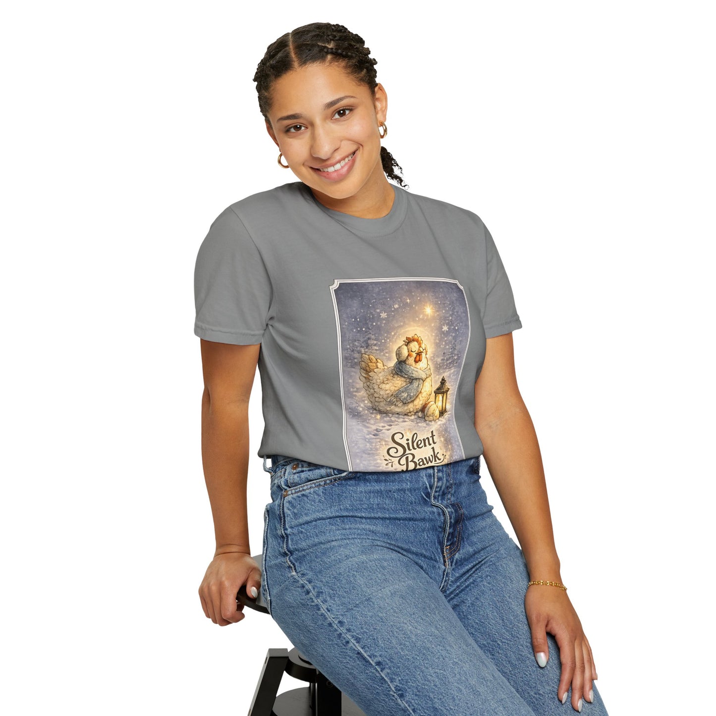 Silent Bawk – Cozy Christmas Chicken Winter Graphic T-Shirt