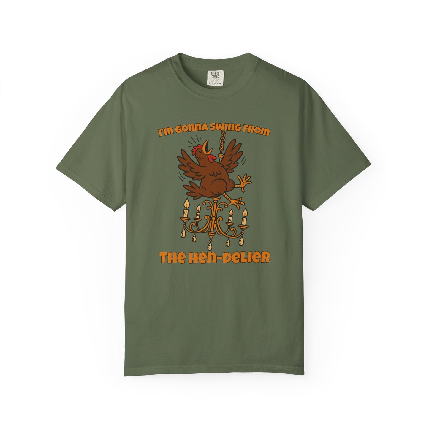 Funny Chicken Chandelier Shirt – “Swing from the Hen-delier” Poultry Diva